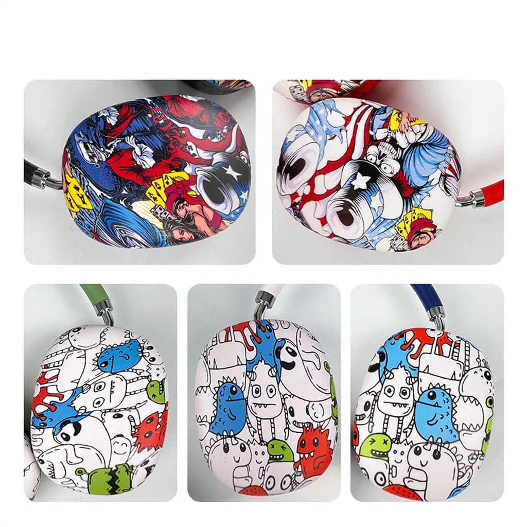 Fon Telinga Bluetooth Over-Ear Grafiti dengan Radio FM & Slot Kad TF