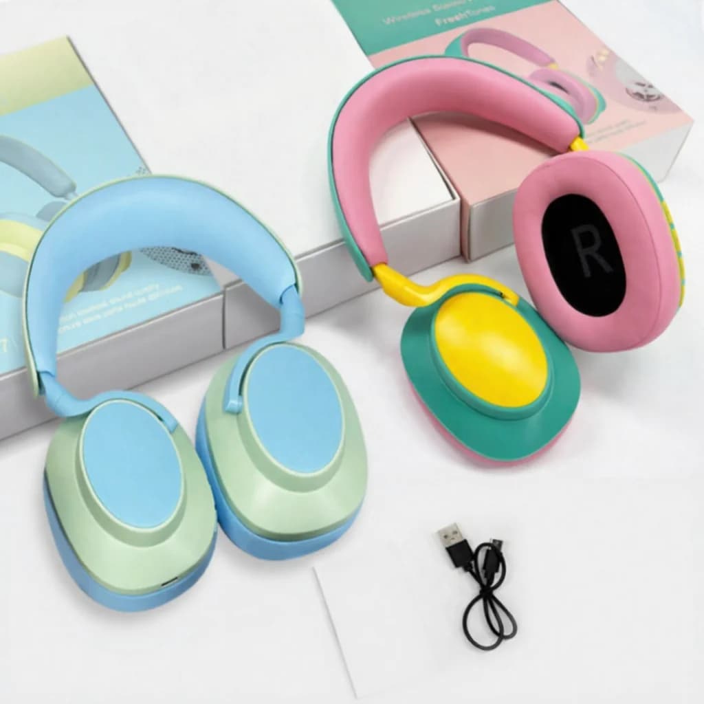 Fon Telinga Bluetooth Over-Ear Tanpa Wayar dengan Mic, Radio FM, Type-C