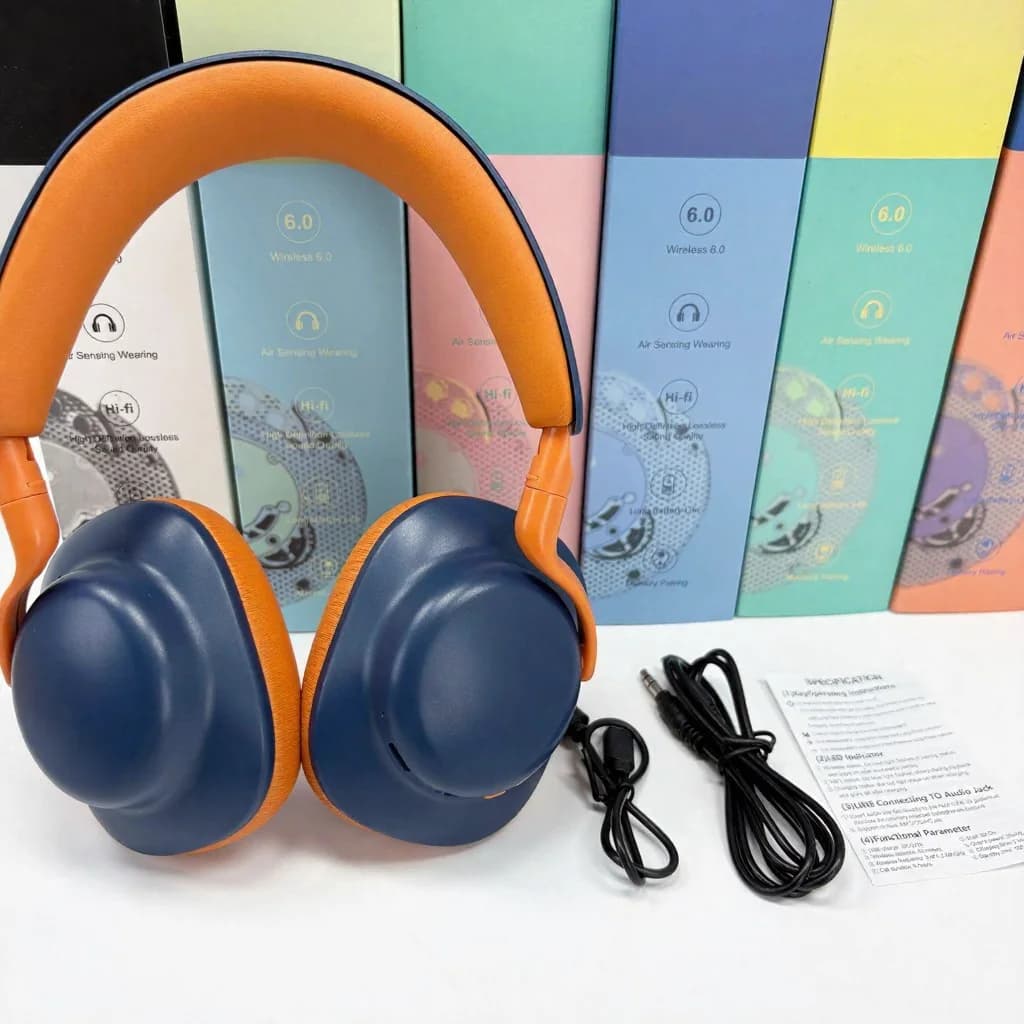 Fon Telinga Tanpa Wayar Bluetooth Over-Ear dengan Radio FM dan Pengecasan Type-C