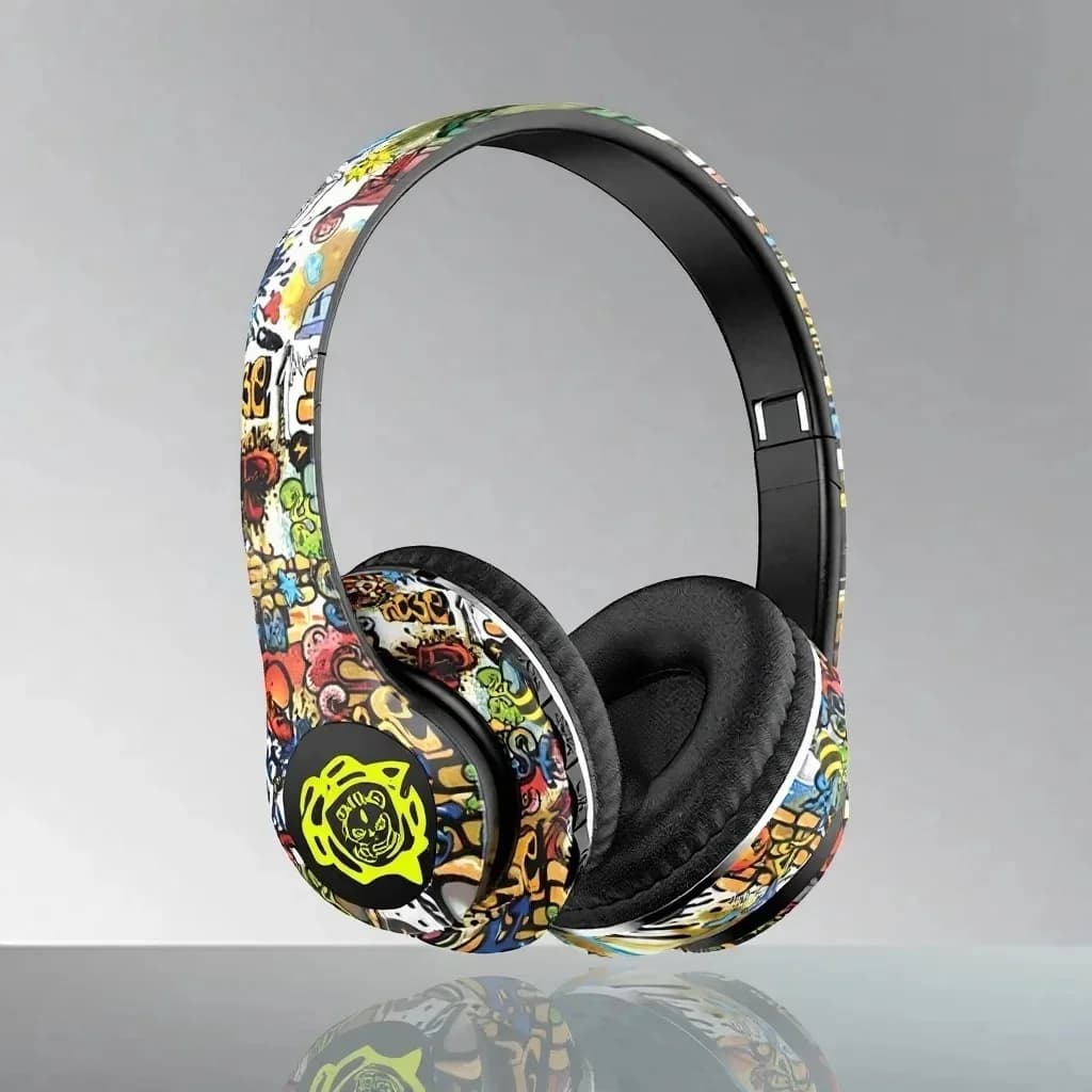 Fon Telinga Tanpa Wayar Bluetooth Over-Ear Reka Bentuk Grafiti Boleh Lipat