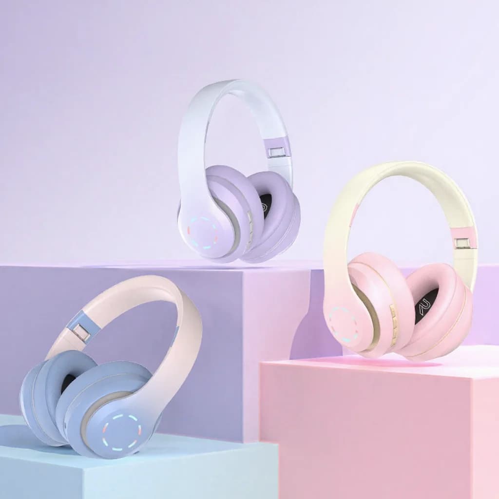 Fon Telinga Tanpa Wayar Over-Ear dengan Lampu LED & Radio FM