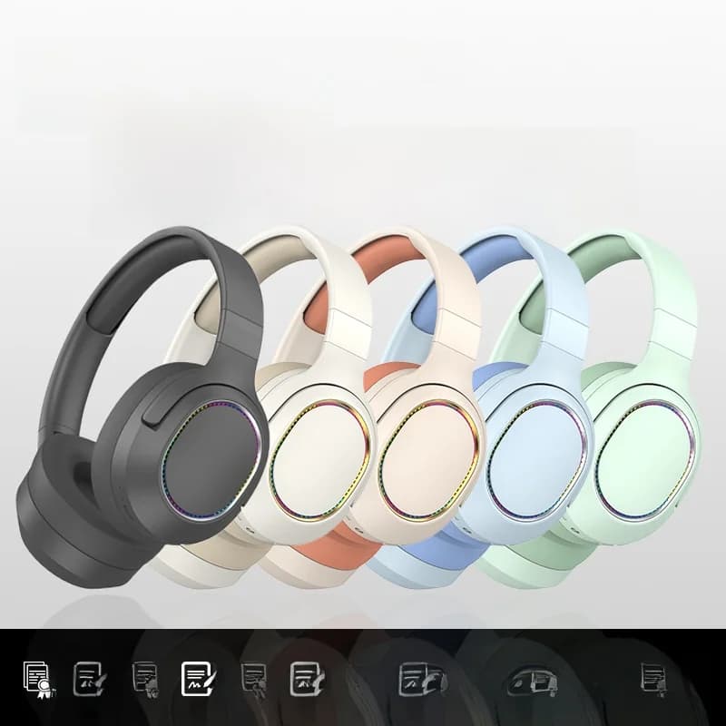 Fon Kepala Bluetooth Over-Ear Tanpa Wayar dengan Lampu LED dan Radio FM