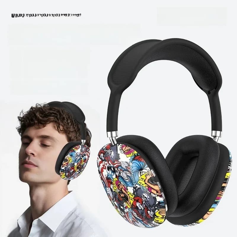 Fon Telinga Bluetooth Over-Ear Grafiti dengan Radio FM & Slot Kad TF