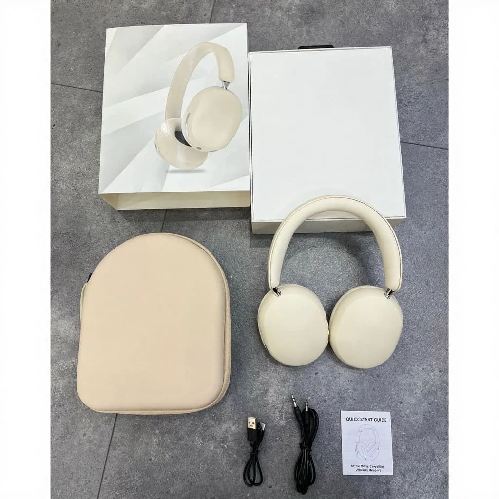 Fon Kepala Tanpa Wayar ANC Atas Telinga dengan Pad Kulit Protein