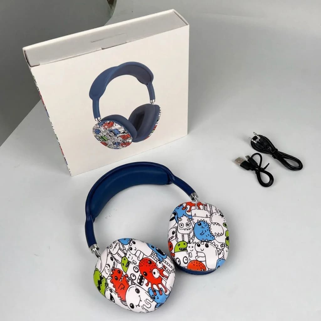 Fon Telinga Tanpa Wayar Over-Ear Grafiti dengan Kad TF dan AUX