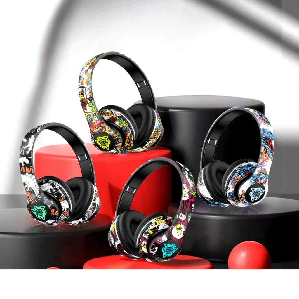 Fon Telinga Over-Ear Bluetooth Tanpa Wayar dengan Mic, Pemandu 40mm, Bateri 350mAh