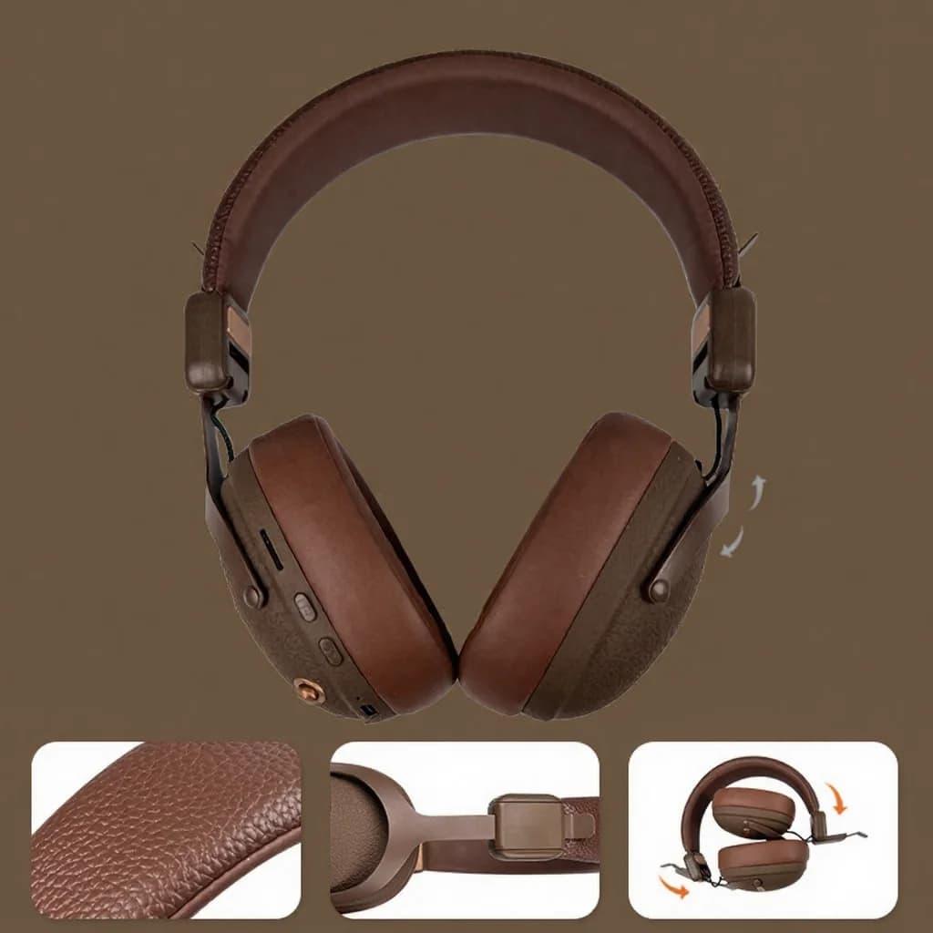 Fon Telinga Over-Ear Tanpa Wayar Retro Dengan Bluetooth 5.4 dan Hayat Bateri Panjang
