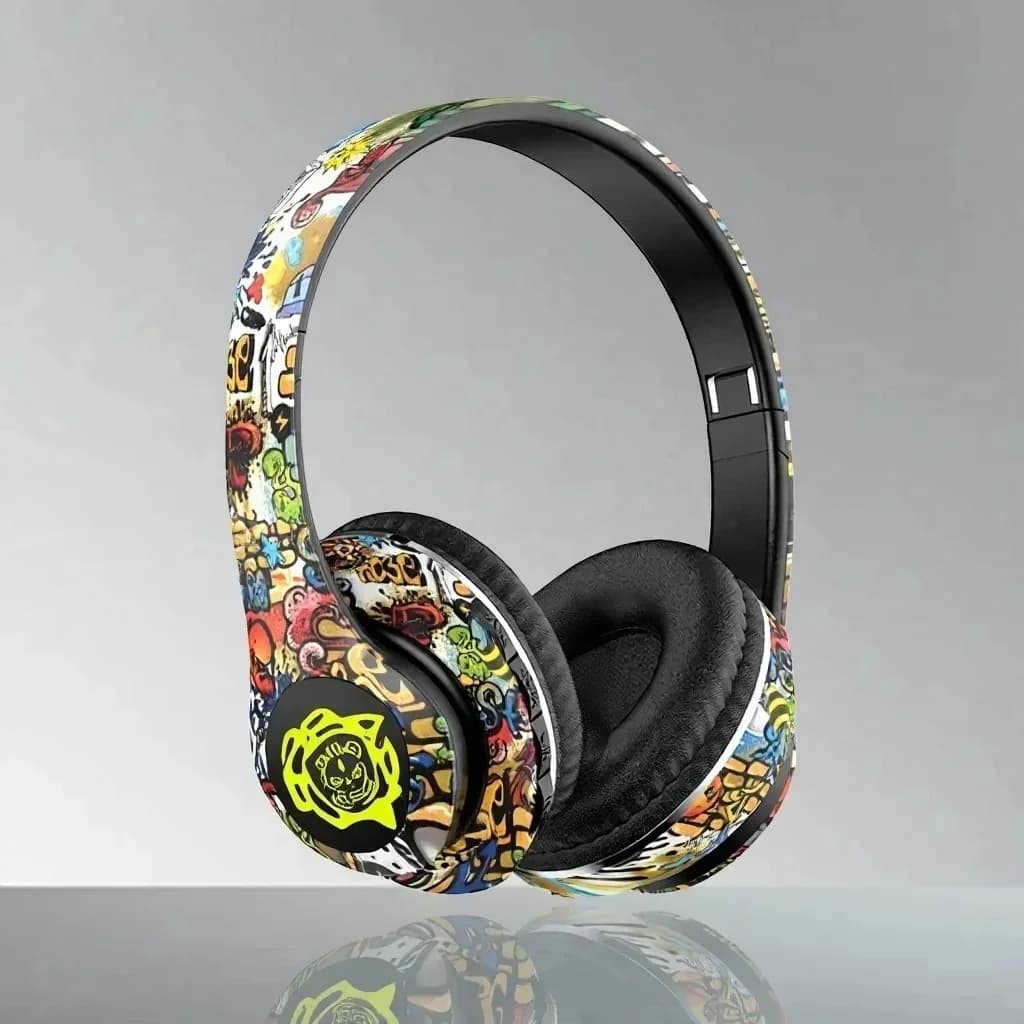 Fon Kepala Bluetooth Tanpa Wayar Over-Ear Reka Bentuk Graffiti Boleh Lipat