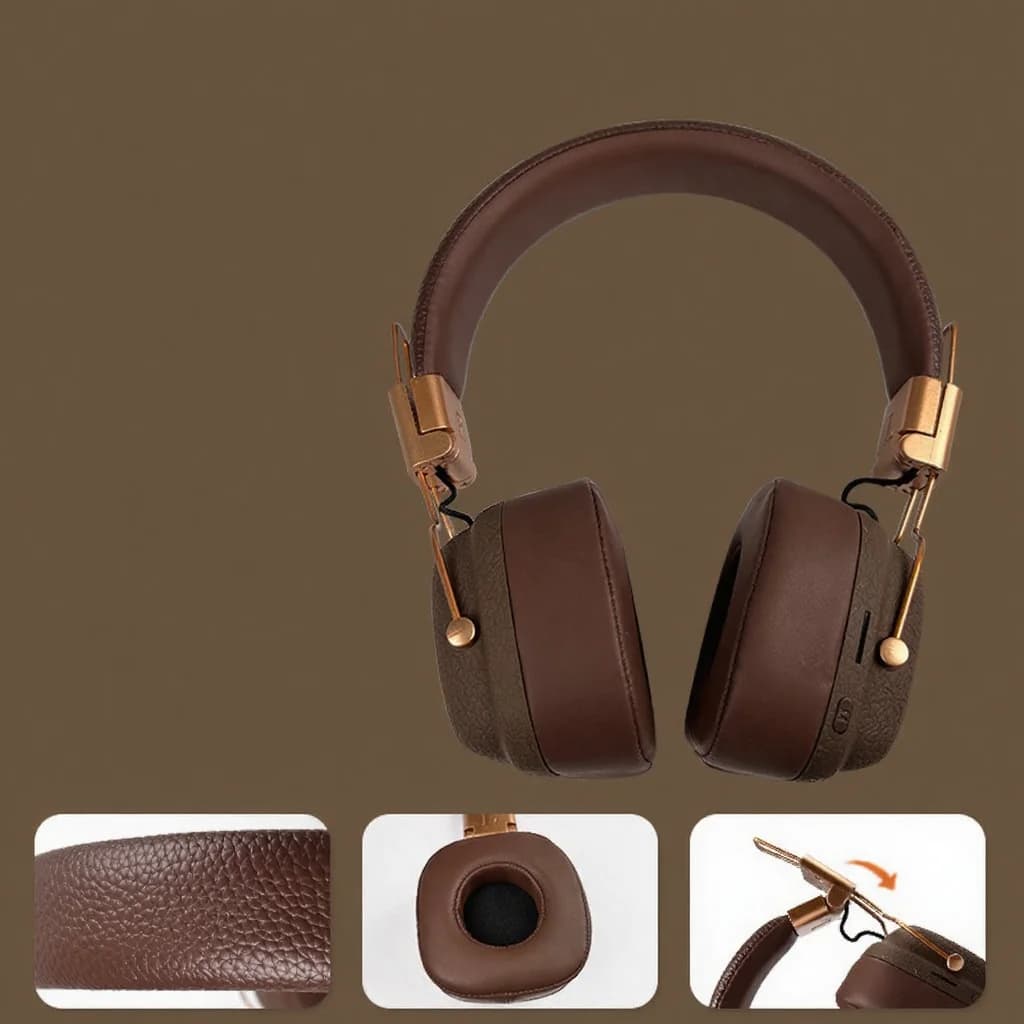 Fon Kepala Bluetooth Over-Ear Retro dengan Mod EQ & Reka Bentuk Boleh Lipat