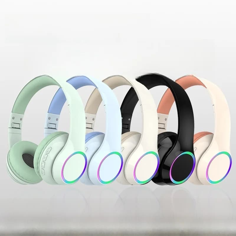 Fon Kepala Bluetooth Tanpa Wayar Over-Ear dengan Lampu LED dan Mikrofon