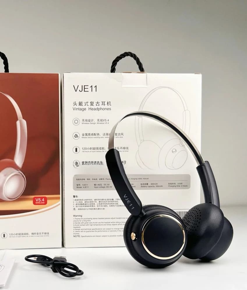 Fon Kepala Tanpa Wayar Over-Ear Retro dengan Radio FM dan Bluetooth 5.4