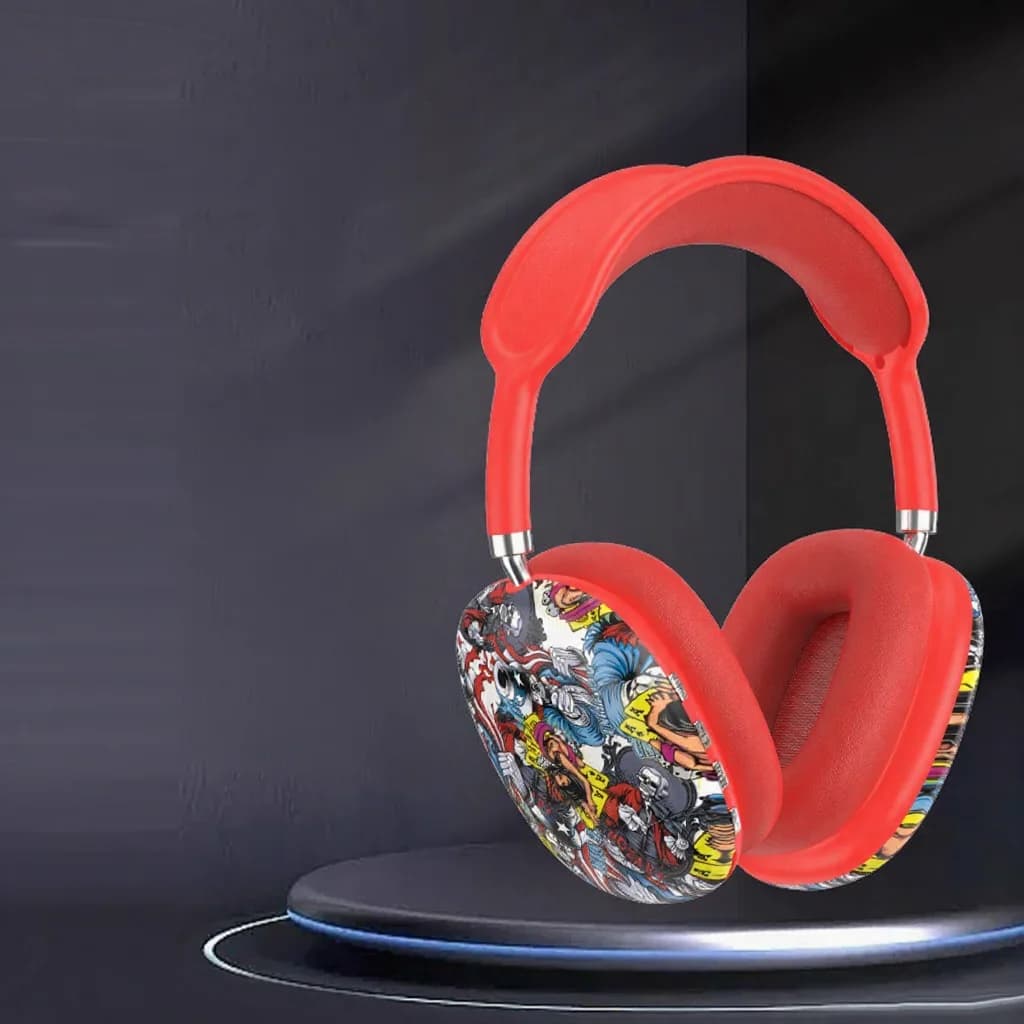 Fon Kepala Tanpa Wayar Over-Ear Grafiti dengan Radio FM dan Slot Kad TF