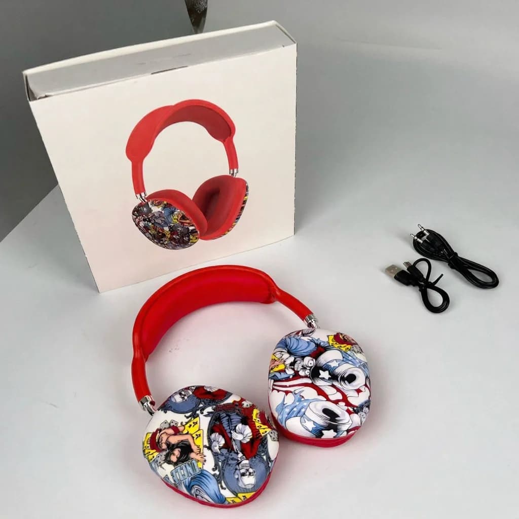 Fon Telinga Tanpa Wayar Over-Ear Grafiti dengan Kad TF dan AUX