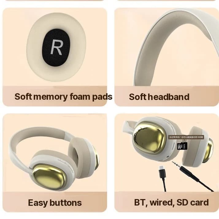 Fon Telinga Tanpa Wayar Bluetooth Over-Ear dengan Radio FM dan Bunyi Stereo
