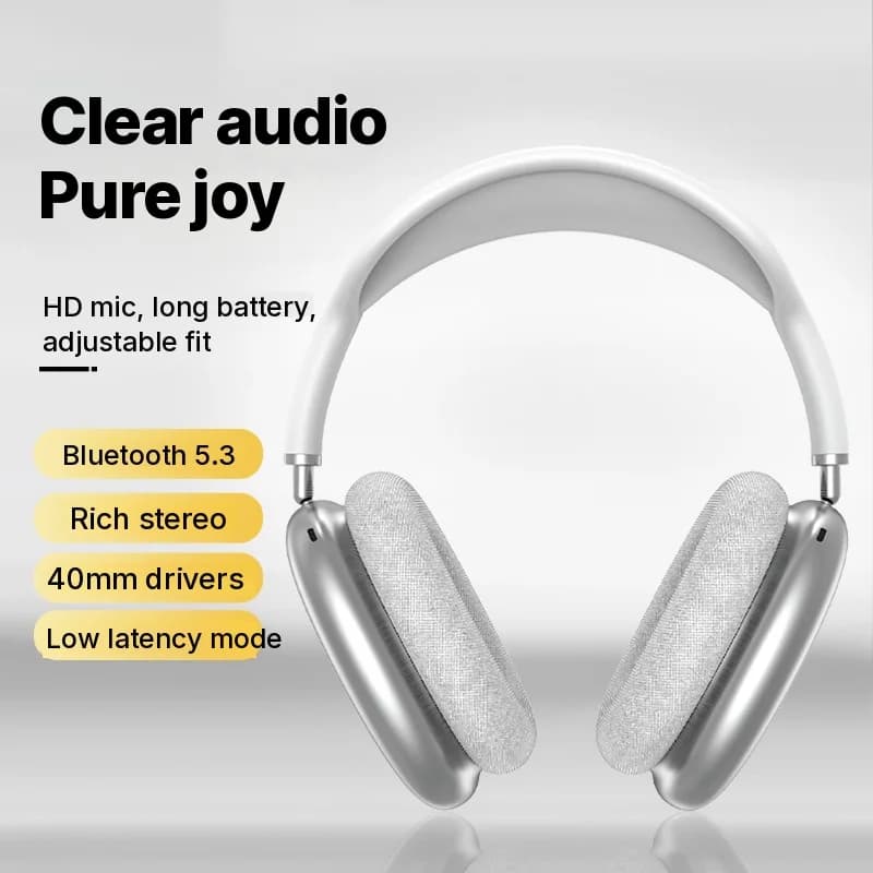 Fon Kepala Wireless Bluetooth Over-Ear dengan Bass Mendalam & Pengecasan Type-C