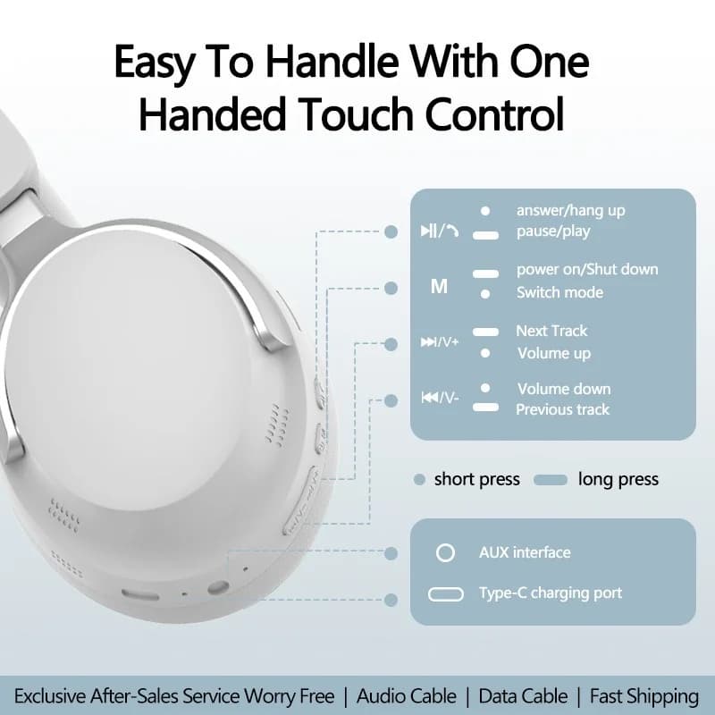 Fon Telinga Bluetooth Tanpa Wayar Over-Ear dengan Bunyi Stereo 3D & Bateri Tahan Lama
