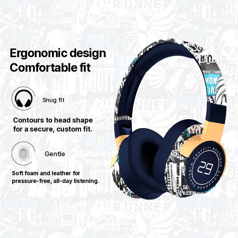 Fon Kepala Bluetooth Tanpa Wayar Over-Ear dengan Radio FM & Bass Mendalam