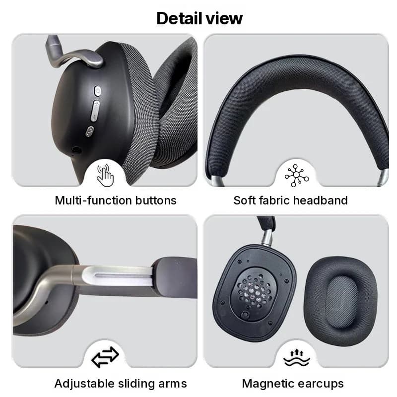 Fon Telinga Tanpa Wayar Over-Ear dengan ANC dan Cup Telinga Magnetik