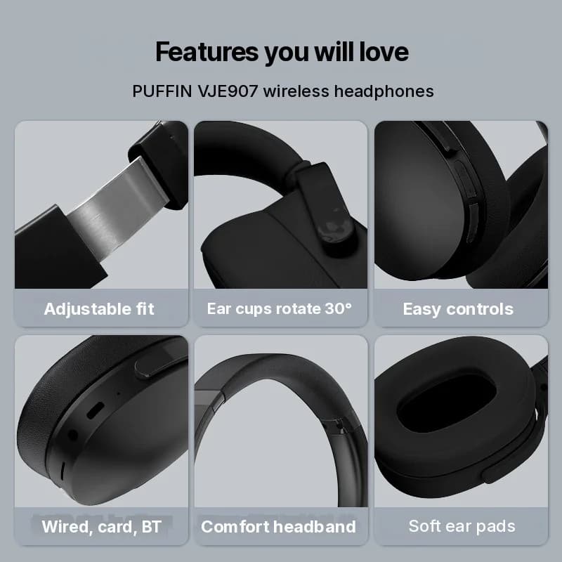 Fon Telinga Bluetooth Over-Ear Tanpa Wayar dengan Tiga Mod EQ & Mikrofon