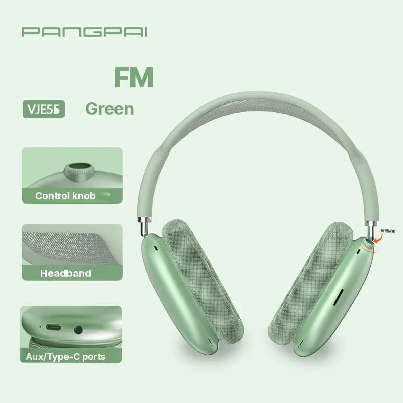 Fon Kepala Over-Ear Bluetooth 5.4 dengan Tombol Putar & Radio FM