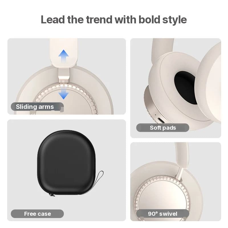Fon Telinga Tanpa Wayar Bluetooth Pembatalan Bunyi Aktif Over-Ear dengan Mikrofon