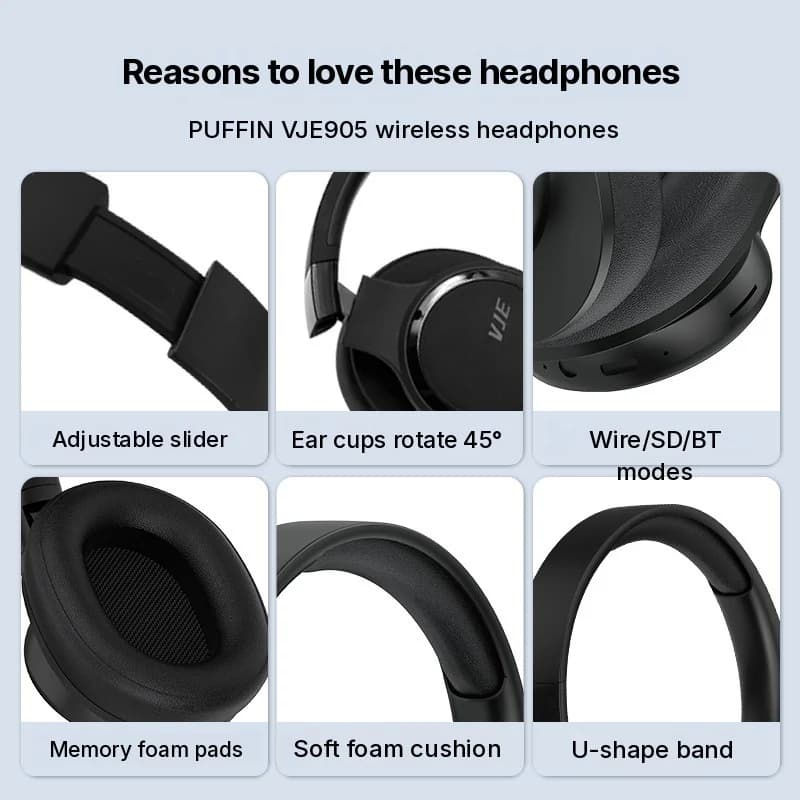 Fon Kepala Tanpa Wayar Over-Ear dengan Bateri Tahan Lama & Bluetooth 5.4