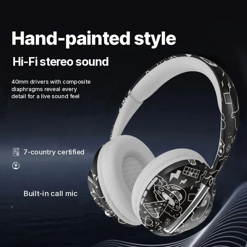 Fon Telinga Bluetooth Over-Ear Dengan Slot Kad TF dan Sambungan Tanpa Wayar
