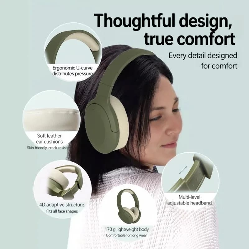 Fon Telinga Over-Ear Bluetooth Tanpa Wayar dengan Radio FM dan Hayat Bateri Panjang