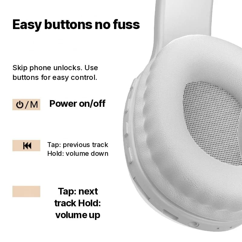 Fon Telinga Bluetooth Over-Ear dengan Slot Kad TF dan Input AUX