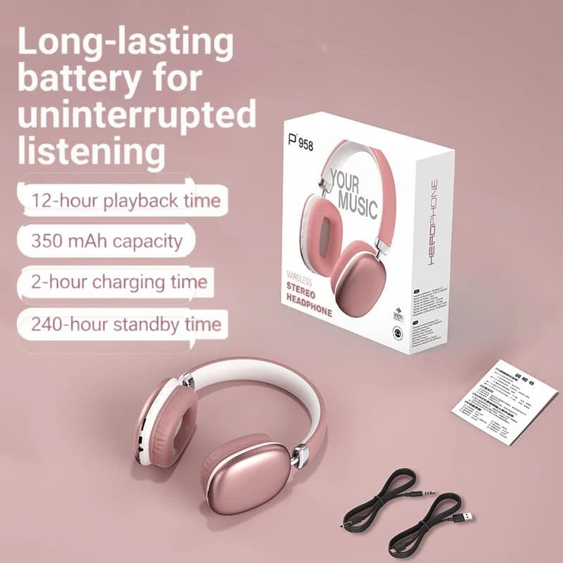 Fon Telinga Tanpa Wayar Over-Ear dengan Radio FM dan Slot Kad TF