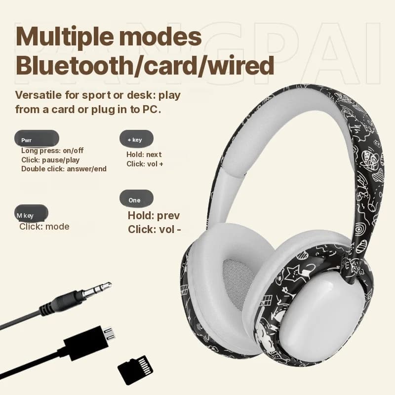 Fon Kepala Bluetooth Atas Telinga dengan Bass Mendalam dan Kesambungan Tanpa Wayar