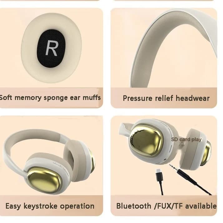 Fon Telinga Over-Ear Tanpa Wayar dengan Bluetooth 5.3 dan Hayat Bateri Panjang