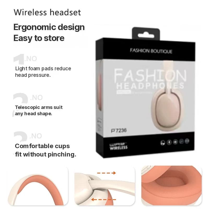 Fon Kepala Bluetooth Tanpa Wayar Over-Ear dengan Radio FM dan Slot Kad TF