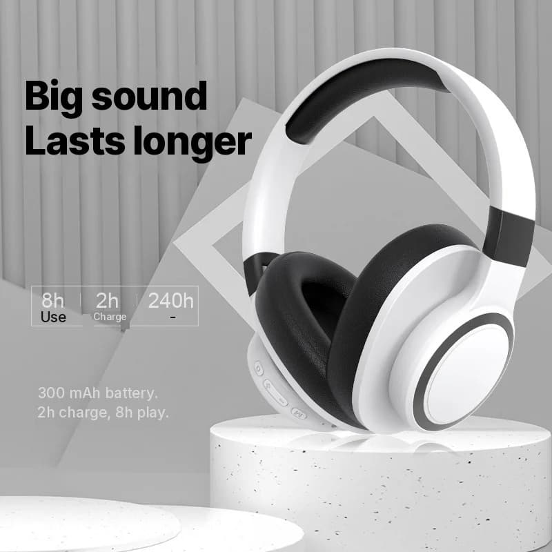 Fon Kepala Bluetooth Tanpa Wayar Over-Ear dengan Radio FM dan Slot Kad TF