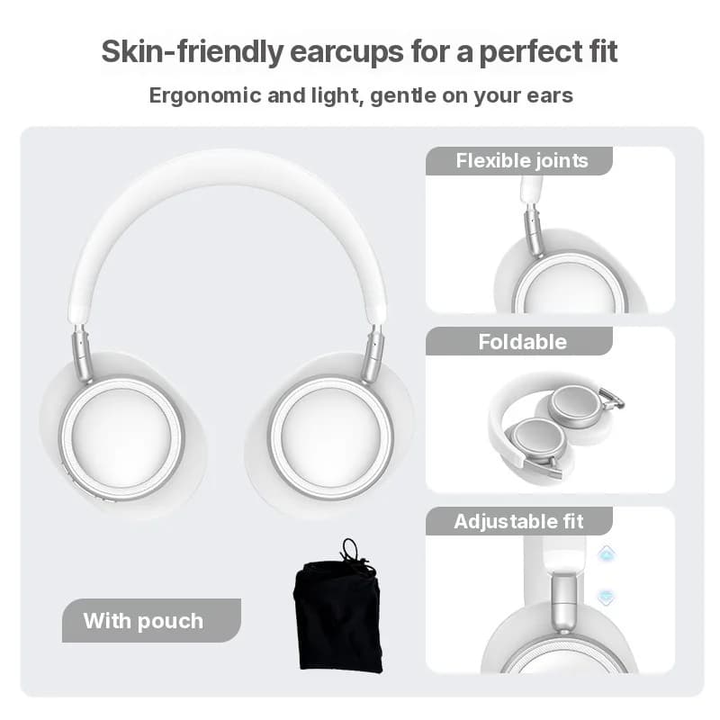 Fon Kepala Bluetooth Tanpa Wayar Over-Ear dengan Bass Mendalam dan Pengecasan Type-C