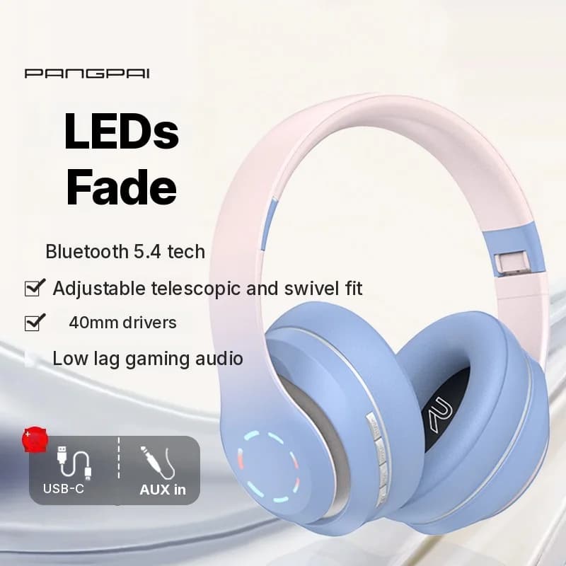 Fon Telinga Tanpa Wayar Over-Ear dengan Lampu LED & Radio FM