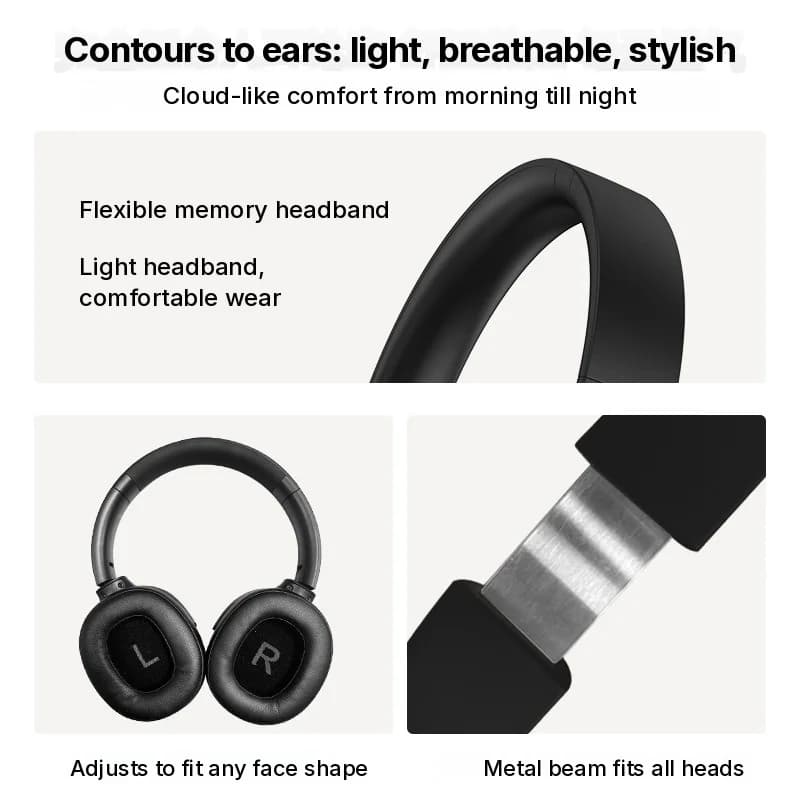 Fon Kepala Bluetooth Tanpa Wayar Over-Ear dengan Pembatalan Bunyi Aktif dan Hayat Bateri Panjang