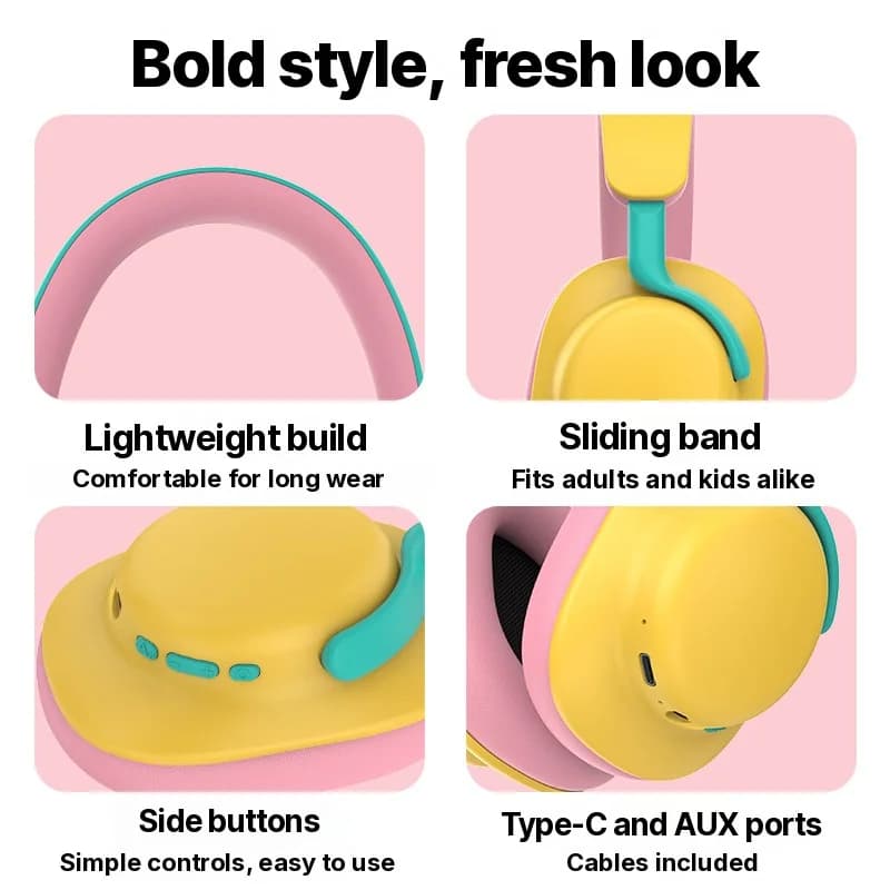 Fon Kepala Bluetooth Tanpa Wayar Over-Ear dengan Radio FM dan AUX