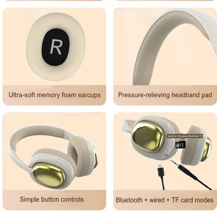 Fon Telinga Tanpa Wayar Bluetooth Over-Ear dengan Radio FM dan Bunyi Stereo
