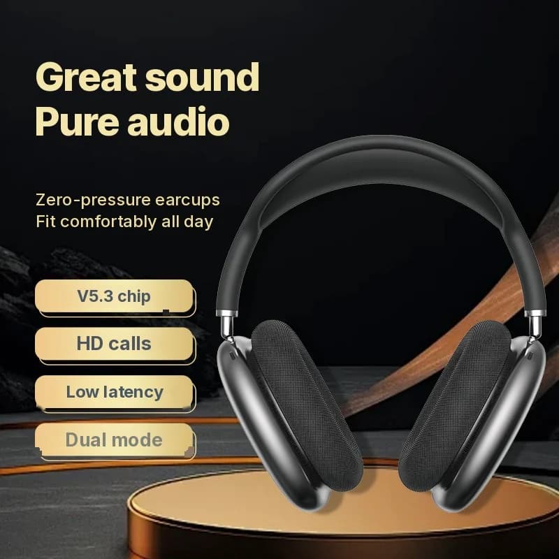 Fon Kepala Wireless Bluetooth Over-Ear dengan Bass Mendalam & Pengecasan Type-C