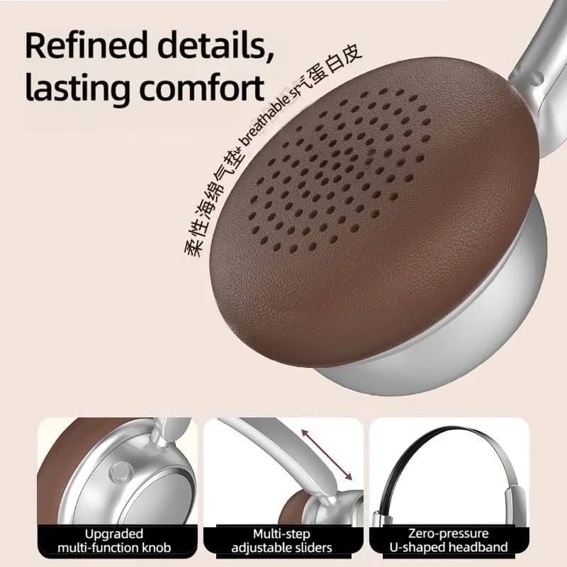Fon Telinga Bluetooth Tanpa Wayar Retro dengan Bantalan Kepala Logam & Bateri Tahan Lama