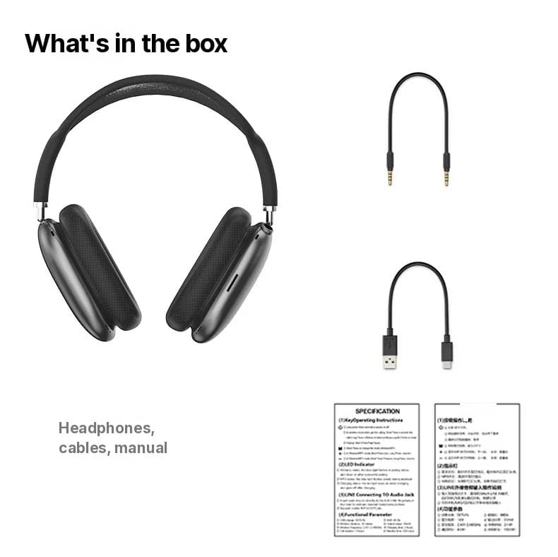 Fon Kepala Over-Ear Bluetooth 5.4 dengan Tombol Putar & Radio FM