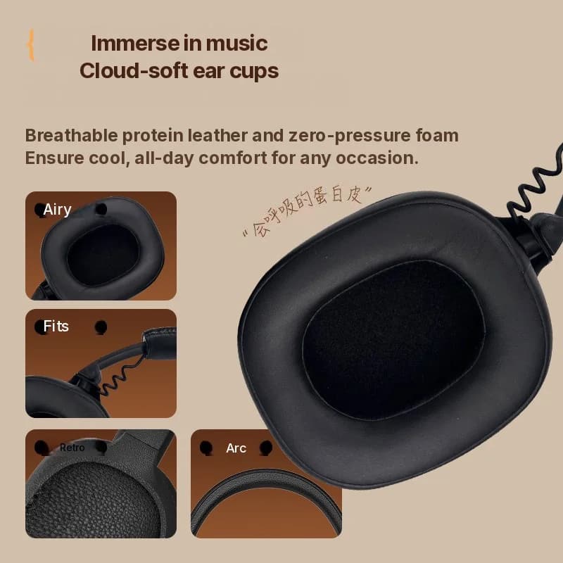 Fon Telinga Tanpa Wayar Over-Ear Retro dengan Pengecasan Type-C dan Slot Kad TF