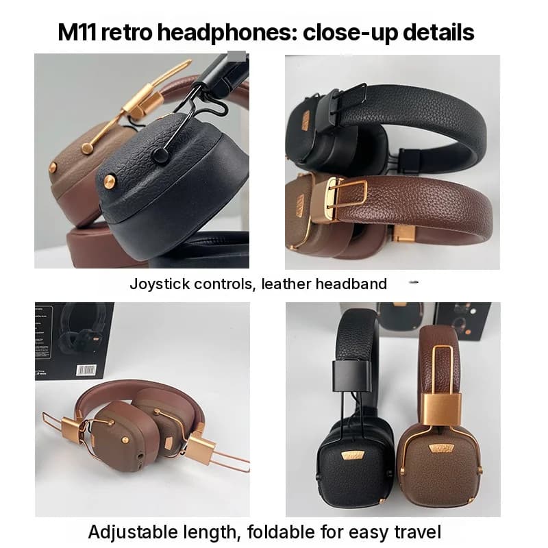 Fon Telinga Tanpa Wayar Bluetooth Over-Ear Retro dengan Mod Bunyi EQ