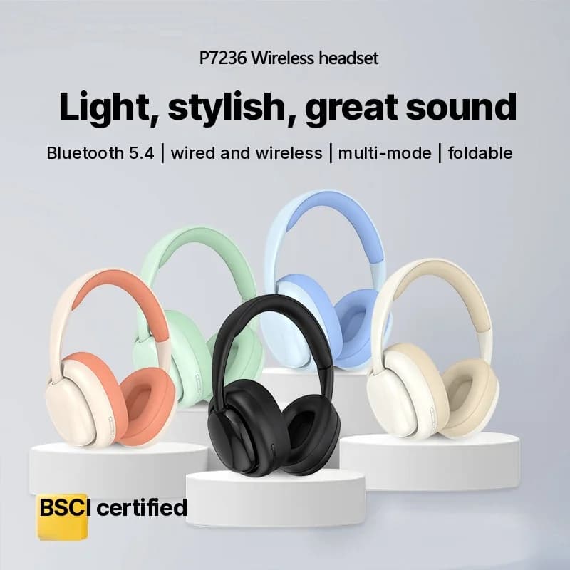 Fon Kepala Bluetooth Tanpa Wayar Over-Ear dengan Radio FM dan Slot Kad TF