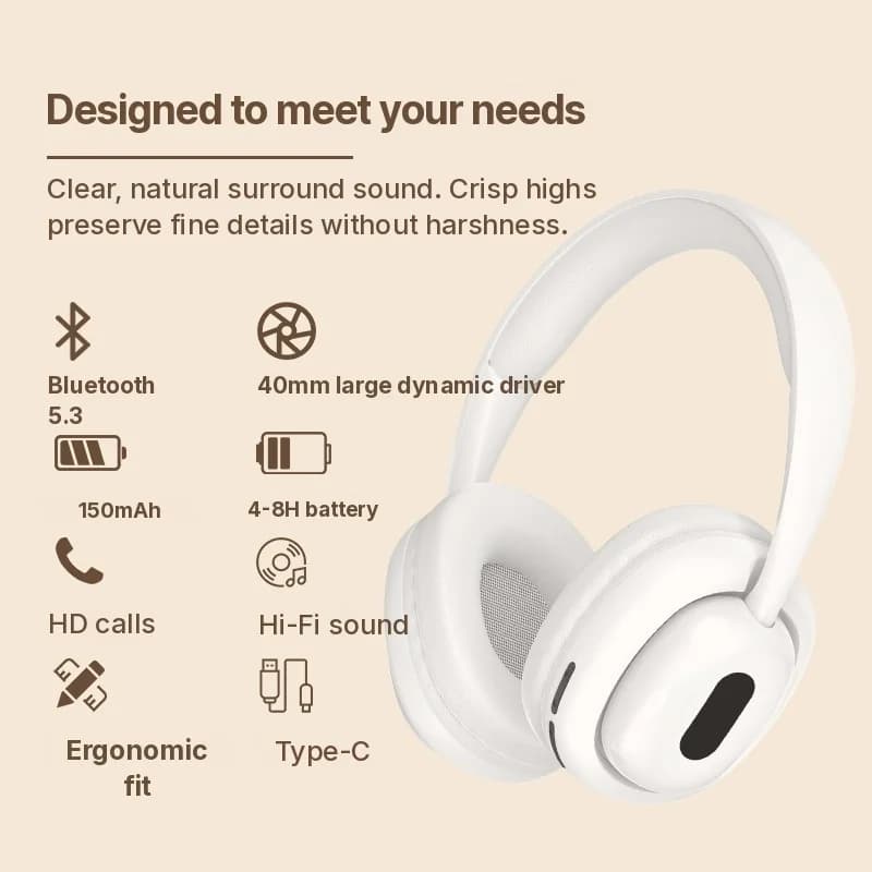 Fon Telinga Bluetooth Over-Ear dengan Radio FM dan Slot Kad TF