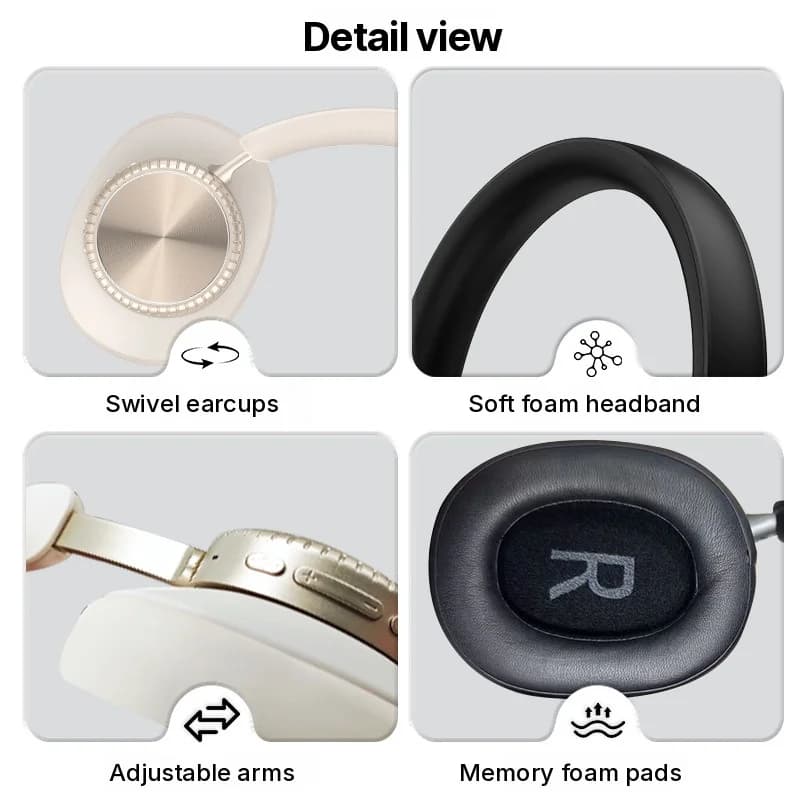 Fon Telinga Bluetooth Tanpa Wayar Over-Ear dengan Pembatalan Hingar dan Sarung