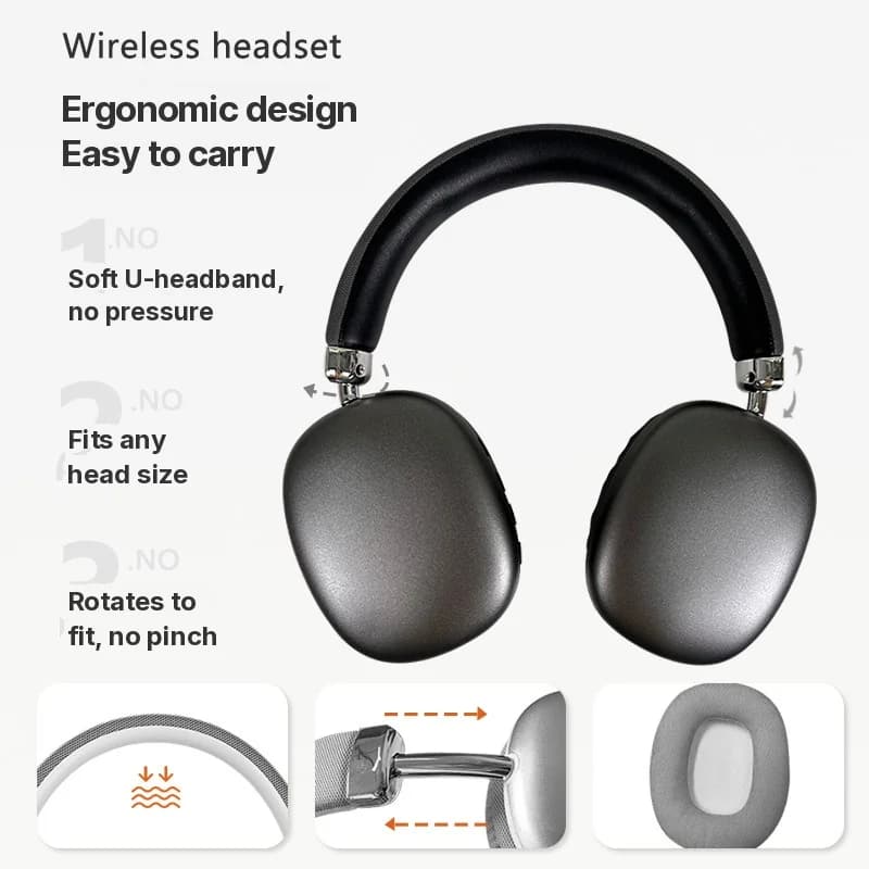 Fon Telinga Tanpa Wayar Over-Ear dengan Radio FM dan Slot Kad TF