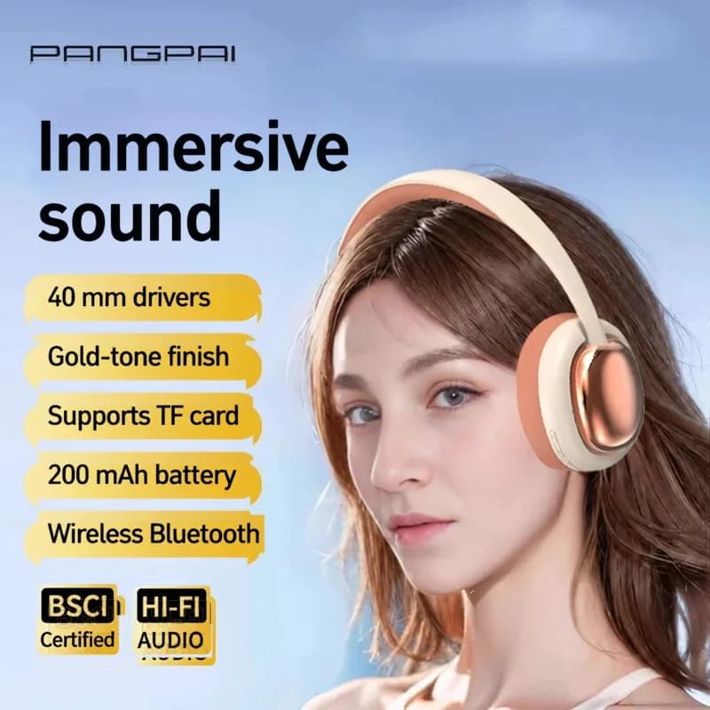 Fon Telinga Bluetooth Tanpa Wayar Over-Ear dengan Mic dan Pemacu 40mm