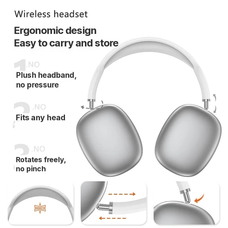 Fon Kepala Wireless Bluetooth Over-Ear dengan Bass Mendalam & Pengecasan Type-C
